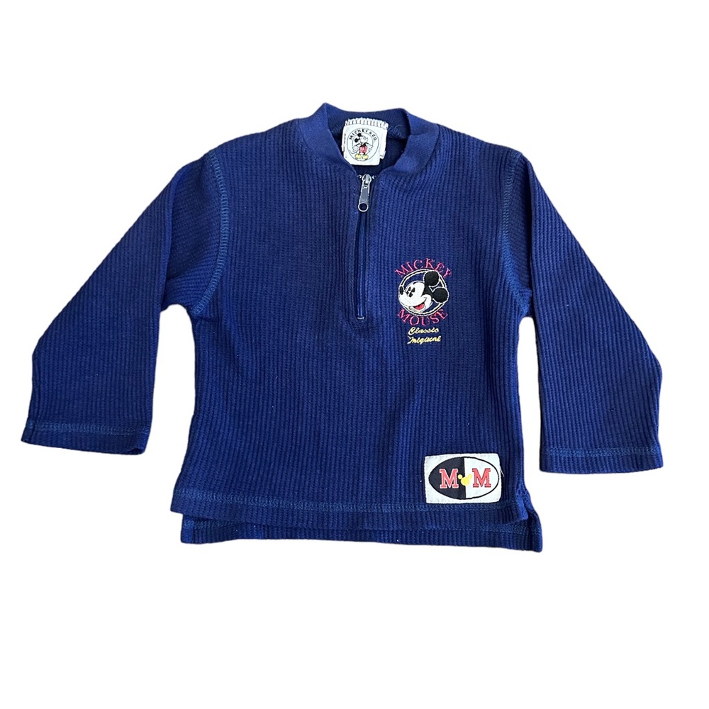 Mickey & Co. Vintage Navy Blue Waffle Knit. “Classic Mickey” Half Zip (Size 2T)